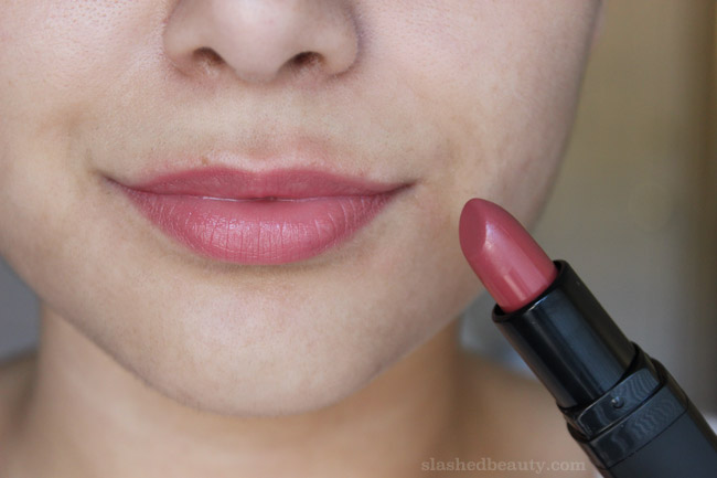 New e.l.f. Studio Moisturizing Lipsticks for Fall - Click through to see lip swatches of all the new shades! This one is called Marsala Blush | Slashed Beauty