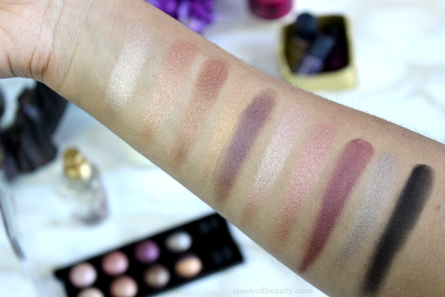 If you've been looking for baked eyeshadows that have good pigmentation, look no further than the Hard Candy Super Mod Eye Shadow Spheres. These are swatches of the Nudes n' Roses palette. Click through for swatches of the other two palettes! | Slashed Beauty