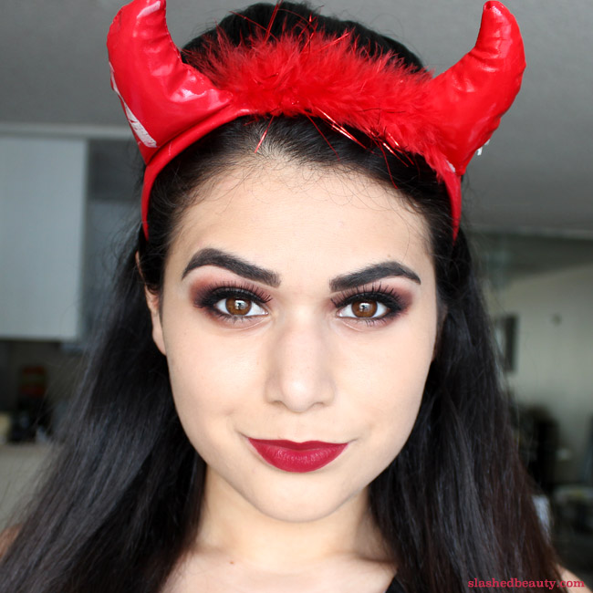 No clue what to be for halloween? Try this last minute halloween costume to turn into a devil with just some hair, makeup and horns! | Slashed Beauty