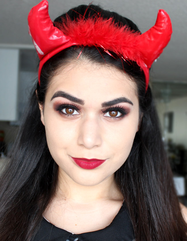 No clue what to be for halloween? Try this last minute halloween costume to turn into a devil with just some hair, makeup and horns! | Slashed Beauty