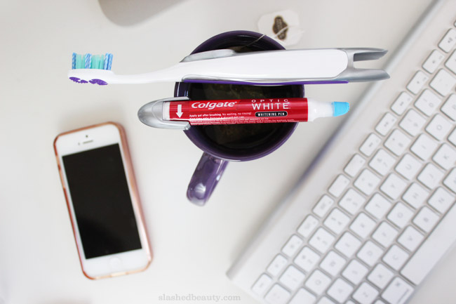 I can't get enough of tea during fall and winter. See how I'm combating staining with the Colgate Optic White Toothbrush + Whitening Pen | Slashed Beauty