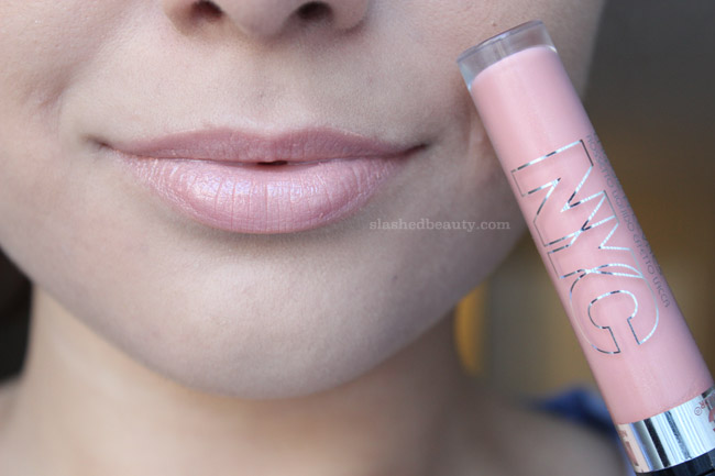 The NYC Expert Last Lip Lacquers are the newest lip gloss and lipstick fusion in the drugstore. Click through to see swatches of four gorgeous shades. This one is Chelsea Cherry Blossoms | Slashed Beauty