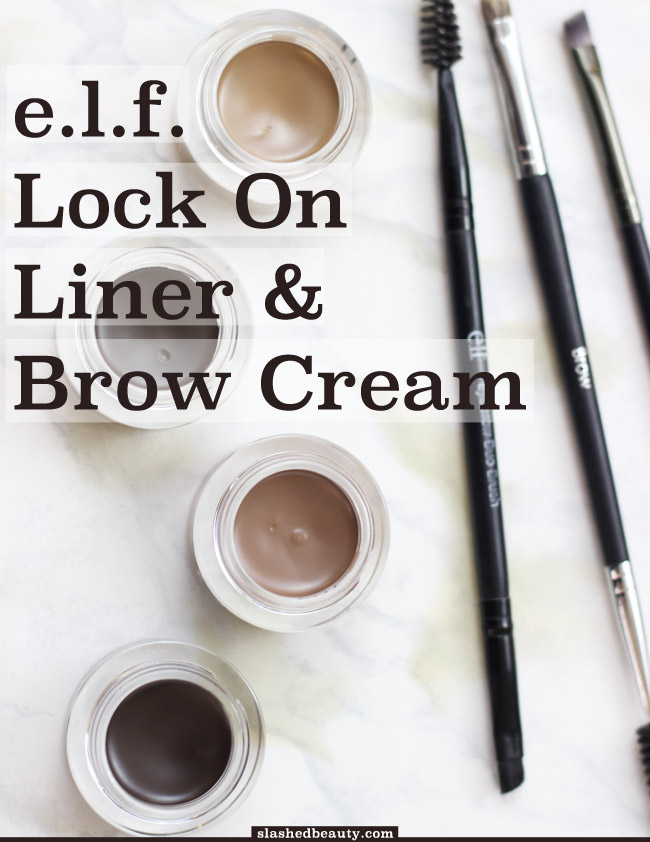 Get brows on point while pinching pennies with the e.l.f. Lock On Liner & Brow Cream. Click through for swatches!