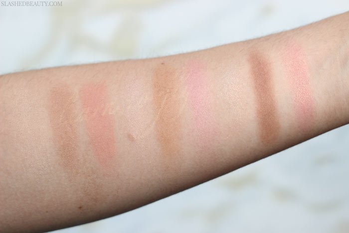 Swatches of all three new Rimmel Kate Sculpting Kits-- read the review of how they held up during a busy day. | Slashed Beauty