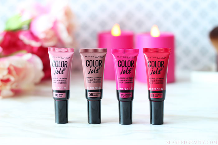 See swatches of 4/8 Maybelline Color Jolt Intense Lip Paints and see how they compare to the Too Faced Melted Lipsticks! | Slashed Beauty
