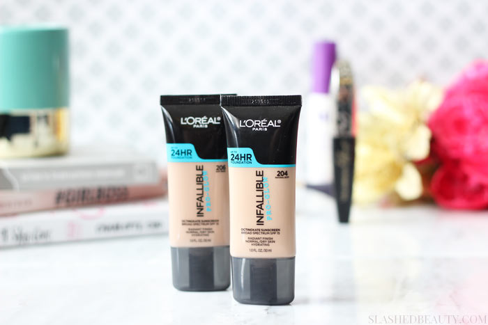 See a side by side application comparison of the L'Oreal Infallible Pro-Glow Foundation against bare skin and judge for yourself it's results! | Slashed Beauty