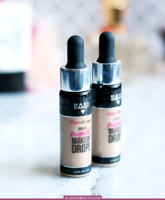The Hard Candy Glamoflauge Mix-In Pigment Makeup Drops Review are perfect for adjusting your foundation shade or creating custom tinted moisturizers and foundations! See how they work. | Slashed Beauty