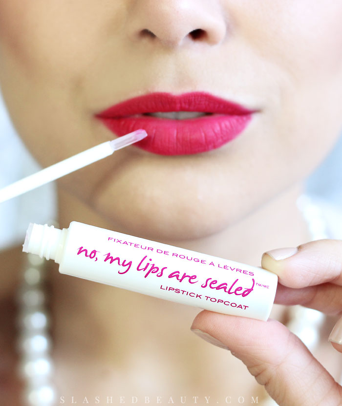 Check out No, My Lips Are Sealed-- a lipstick topcoat from Know Cosmetics that locks lipstick into place to make it smudge-proof and transfer-proof! See how it works. | Slashed Beauty