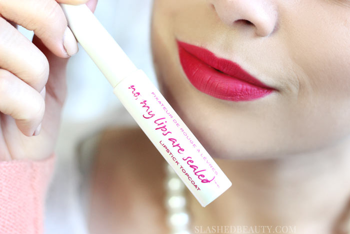 Check out No, My Lips Are Sealed-- a lipstick topcoat from Know Cosmetics that locks lipstick into place to make it smudge-proof and transfer-proof! See how it works. | Slashed Beauty