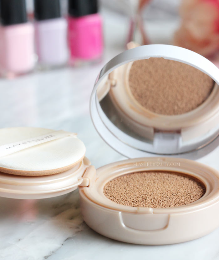 Find out what makes the Maybelline Dream Cushion Foundation the best one to hit drugstores, plus a before and after. | Slashed Beauty
