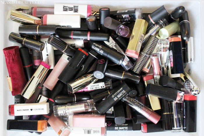 Time to declutter your makeup collection? Here are three questions to ask yourself during the process to help you let go of what you don't need. | Slashed Beauty