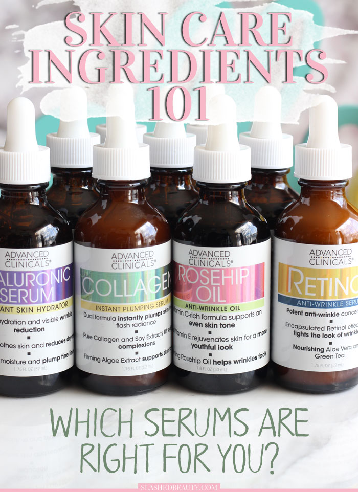 Learn which serums are right for you by getting familiar with nine popular skin care ingredients. Which ones should you be on the look out for to target your own skin concerns? | Slashed Beauty
