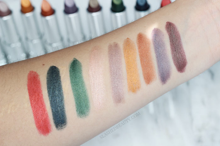 Check out the brand new Maybelline Color Sensational Matte Metallics Lispticks-- ten brand new shades that will bring you from summer to fall in bold style. See swatches and read the review! | Slashed Beauty
