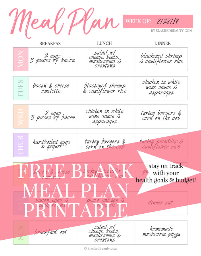 Discover the power of healthy meal planning to stick to your health goals and budget. Here are my favorite tips, plus a free meal planning menu printable! | Slashed Beauty