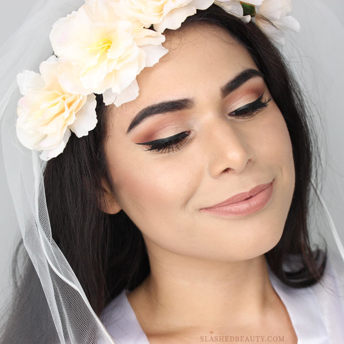 See how I did my fall wedding makeup! Warm eyes and glowing skin for this fall bride. Watch the full tutorial. | Slashed Beauty