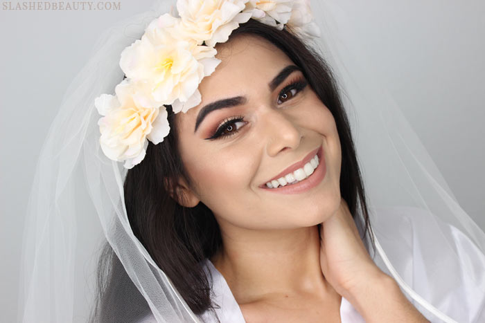 See how I did my fall wedding makeup! Warm eyes and glowing skin for this fall bride. Watch the full tutorial. | Slashed Beauty