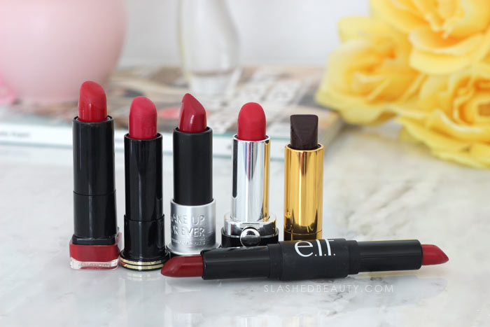 Red Lipsticks: I spent the weekend decluttering my lipstick in my makeup drawers. Find out what survived the purge and see what I tossed. | Slashed Beauty