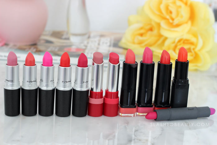 Pinks & Orange Lipsticks: I spent the weekend decluttering my lipstick in my makeup drawers. Find out what survived the purge and see what I tossed. | Slashed Beauty