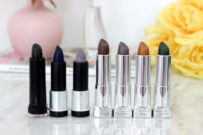 Unconventional Lipstick Shades: I spent the weekend decluttering my lipstick in my makeup drawers. Find out what survived the purge and see what I tossed. | Slashed Beauty