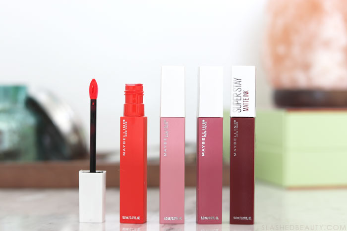 Maybelline Super Stay Matte Ink: These three kiss proof drugstore lipsticks are perfect for Valentine's Day-- or any day you need a long lasting lip. | Slashed Beauty