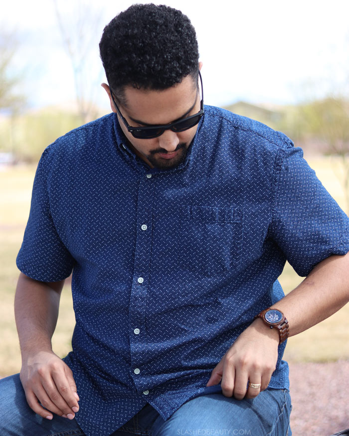 Men's Fashion: My husband is loving his unique JORD wooden watch to dress up every outfit. See why it makes a great men's style staple. | Slashed Beauty