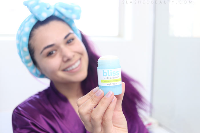 Cold Pressed Olive Oil Foaming Cleanser | Bliss Cleansing Sticks Review: The Bliss Cleansing sticks are the best face wash for after the gym or to travel with! | Slashed Beauty