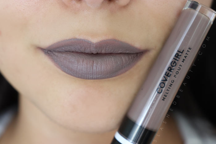 See swatches of all the new Covergirl Melting Pout Matte Liquid Lipsticks (this shade is Gray Matter) Which are the best shades and which are the ones you need to skip!? Read the review. | Slashed Beauty