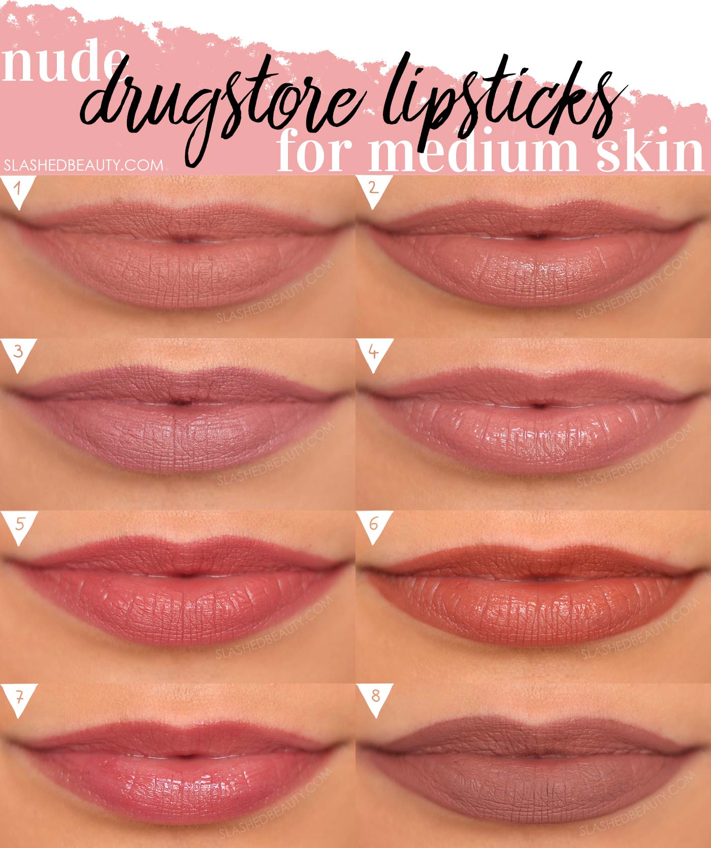8 Nude Drugstore Lipsticks for Medium Skin | Neutral Lipstick Swatches on Medium Skin | Slashed Beauty