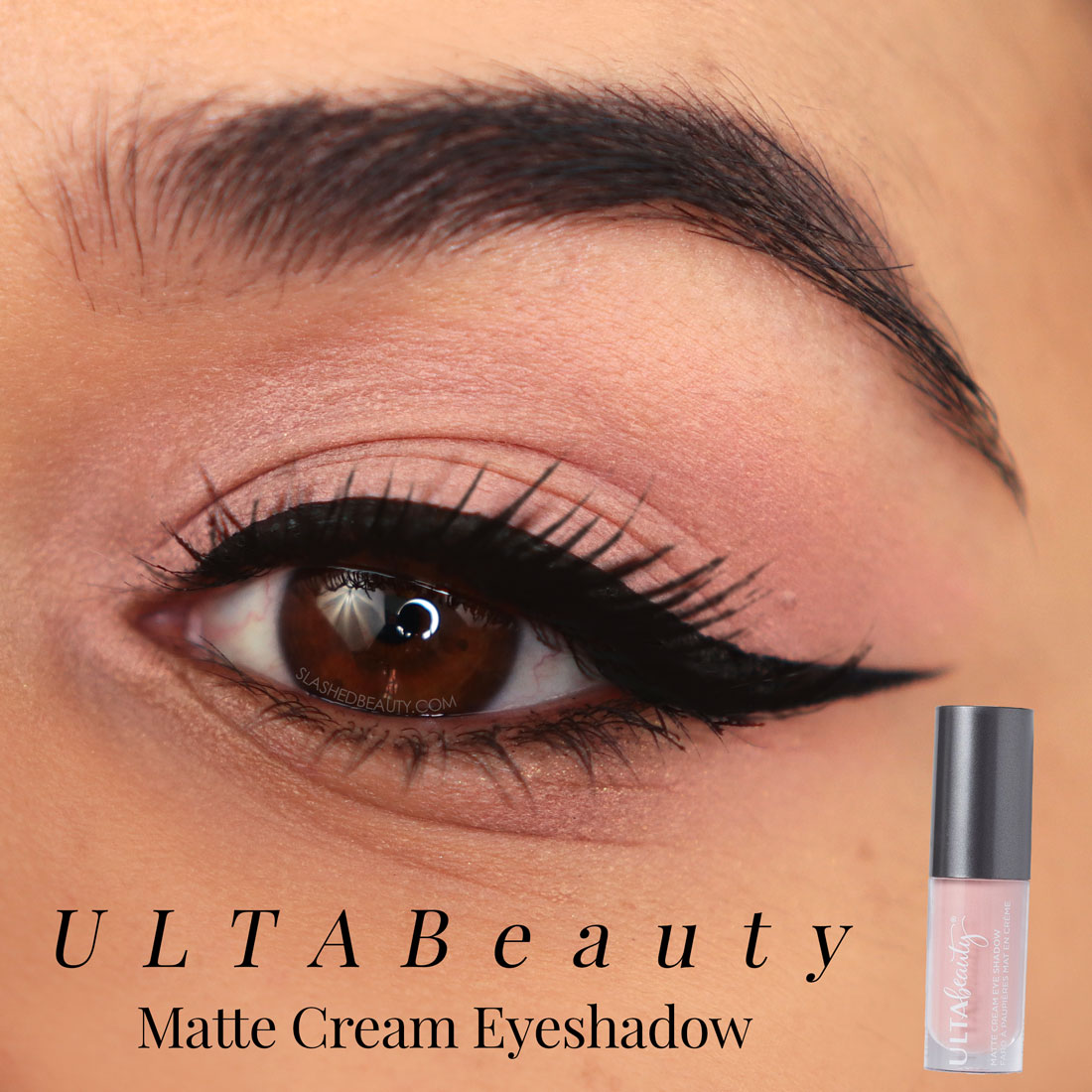 Close up of eye wearing Ulta Beauty Matte Cream Eyeshadow in Flower Child - matte dusty pink | The Best Eyeshadows for One and Done Looks | Slashed Beauty