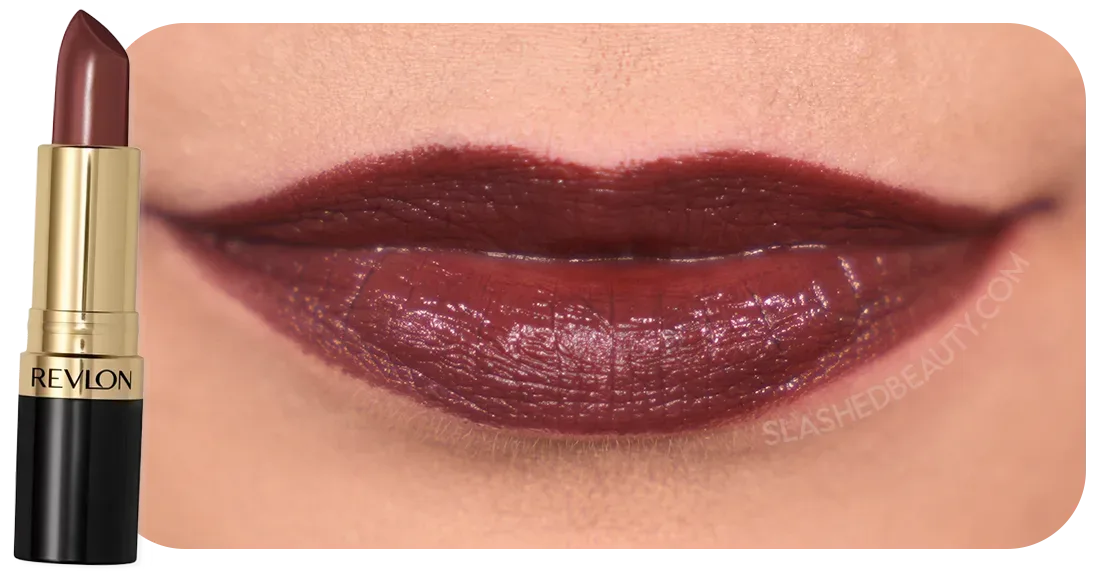 Close up lip swatch of Revlon Super Lustrous Lipstick in Rumberry | 8 Perfect Shades of Drugstore Lipsticks for Fall | Slashed Beauty