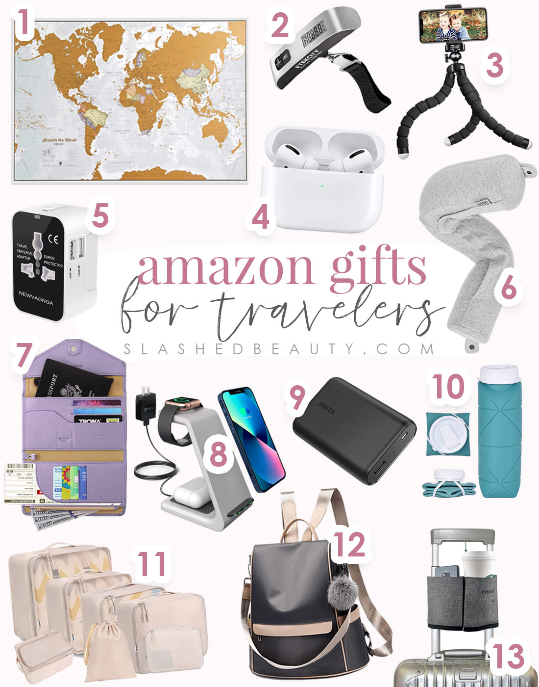 Collage of Travel Gifts from Amazon - Travel Gifts for Her - Travel Gift Ideas - Holiday Gift Guide | Slashed Beauty