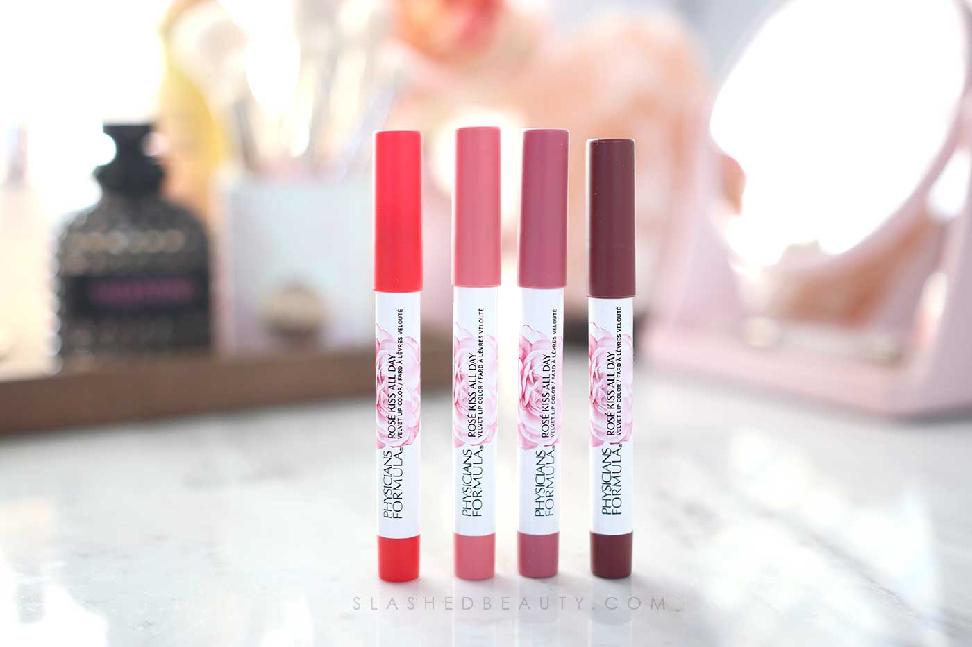 Physicians Formula Rosé Kiss All Day Velvet Lip Color Swatches | Best Spring Lipstick | Slashed Beauty