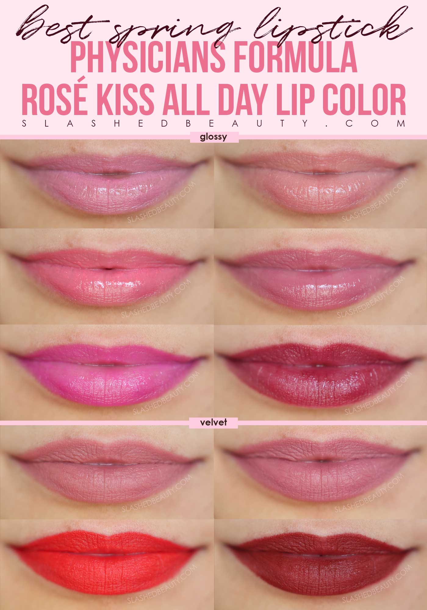 Physicians Formula Rosé Kiss All Day Lip Swatches & Review | Best Spring Lipstick | Slashed Beauty