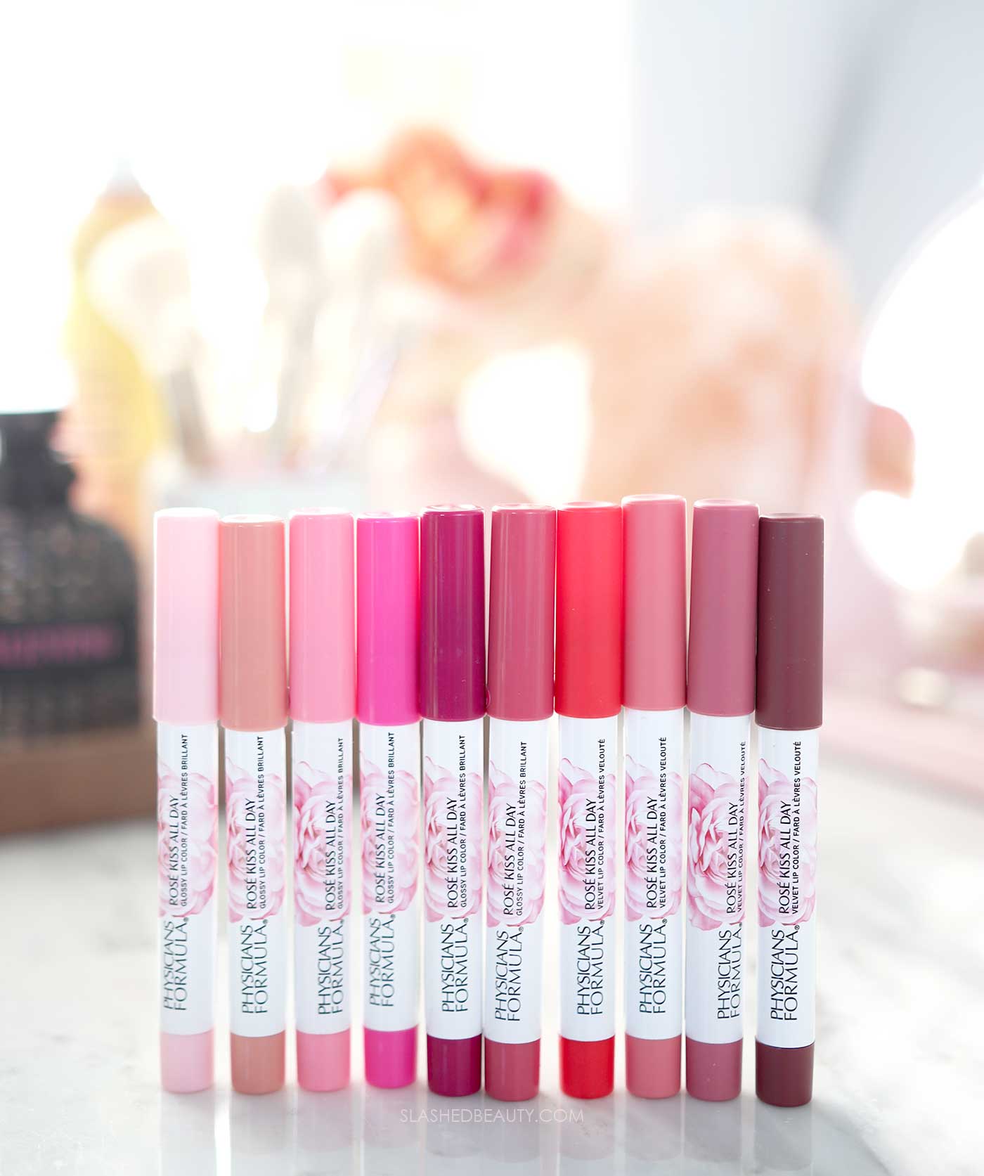 Review: Physicians Formula Rosé Kiss All Day Lip Swatches | Best Spring Lipstick | Slashed Beauty