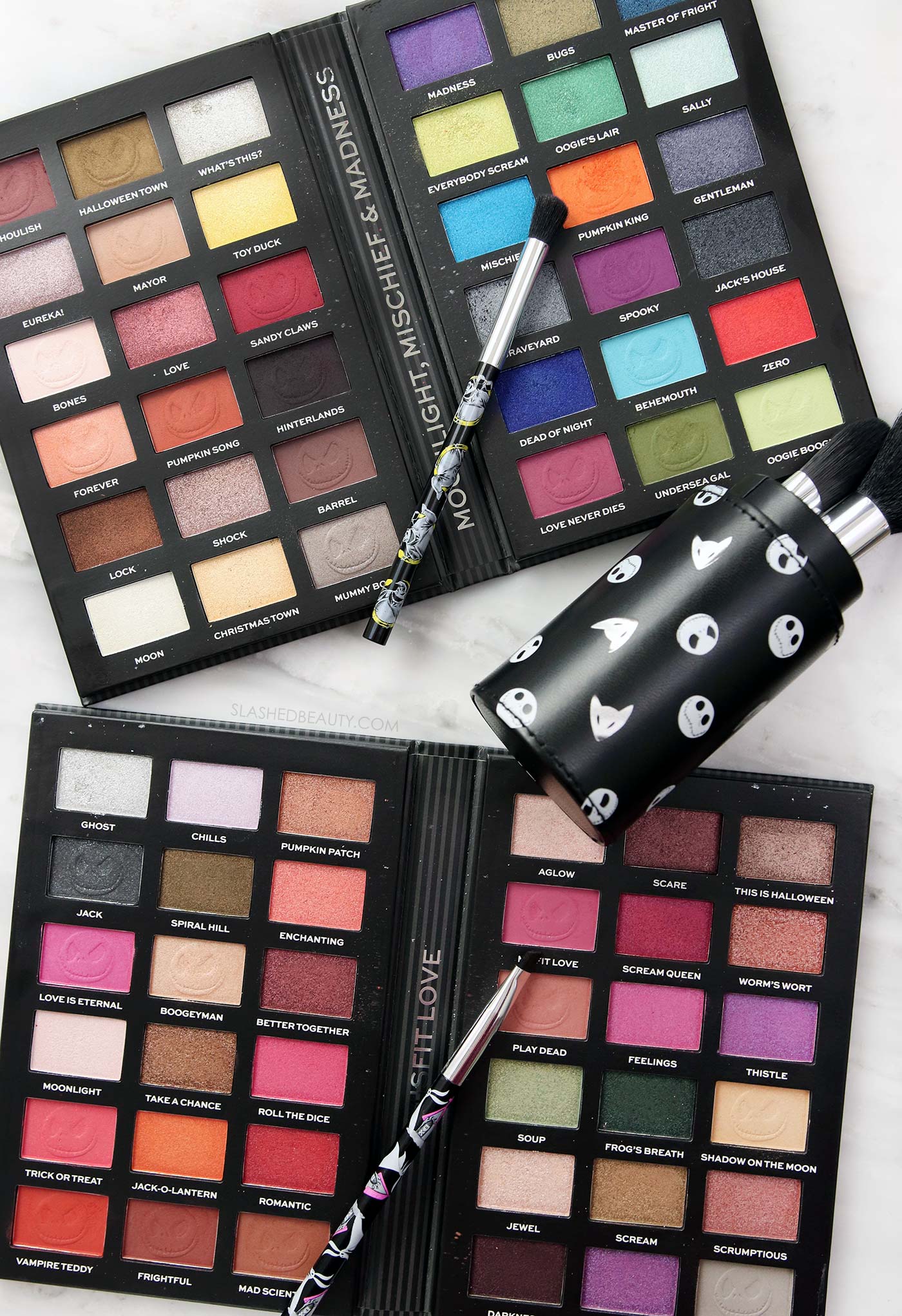 Makeup Revolution x Nightmare Before Christmas Palettes Review | Swatches of the Jack and Sally Palette | Slashed Beauty