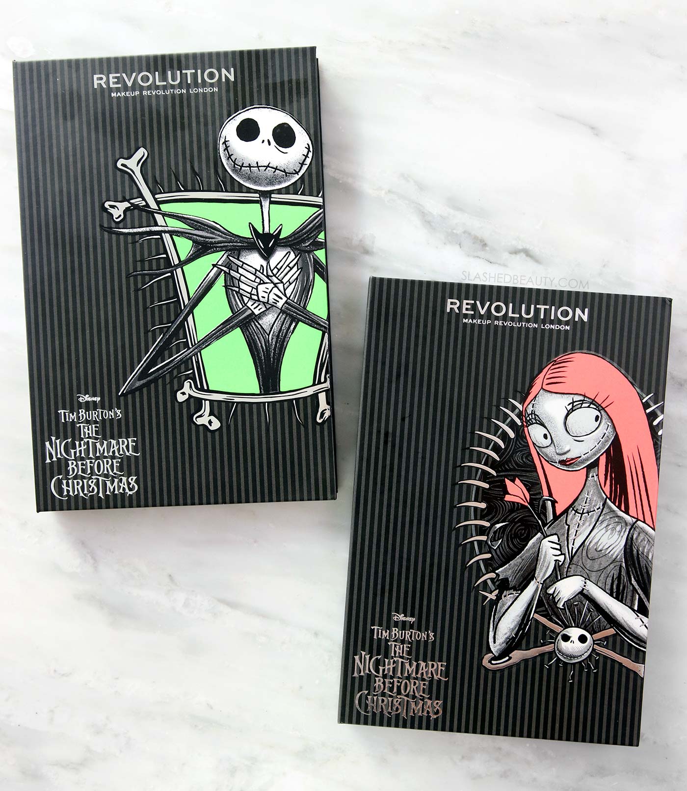 Makeup Revolution x Nightmare Before Christmas Palettes Review | Swatches of the Jack and Sally Palette | Slashed Beauty