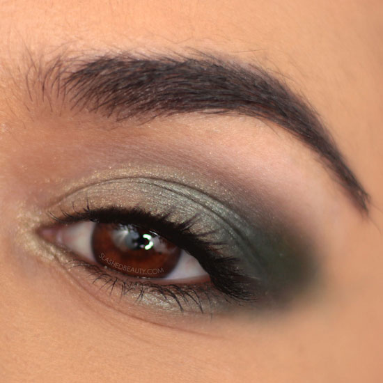 Closeup of green eyeshadow look created with essence Dancing Green eyeshadow palette | essence Eyeshadow Palettes Swatches & Review | Slashed Beauty