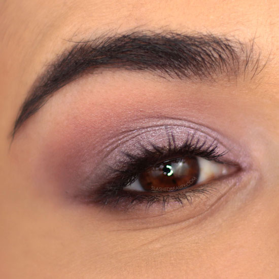 Closeup of purple eyeshadow look created with essence I Like to Mauve it, Mauve It eyeshadow palette | essence Eyeshadow Palettes Swatches & Review | Slashed Beauty