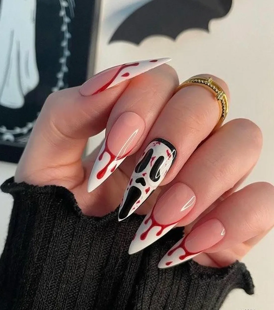 Halloween nails with a scream design | Trendy Fall Nail Designs You Can Buy as Press-Ons on Etsy | Slashed Beauty