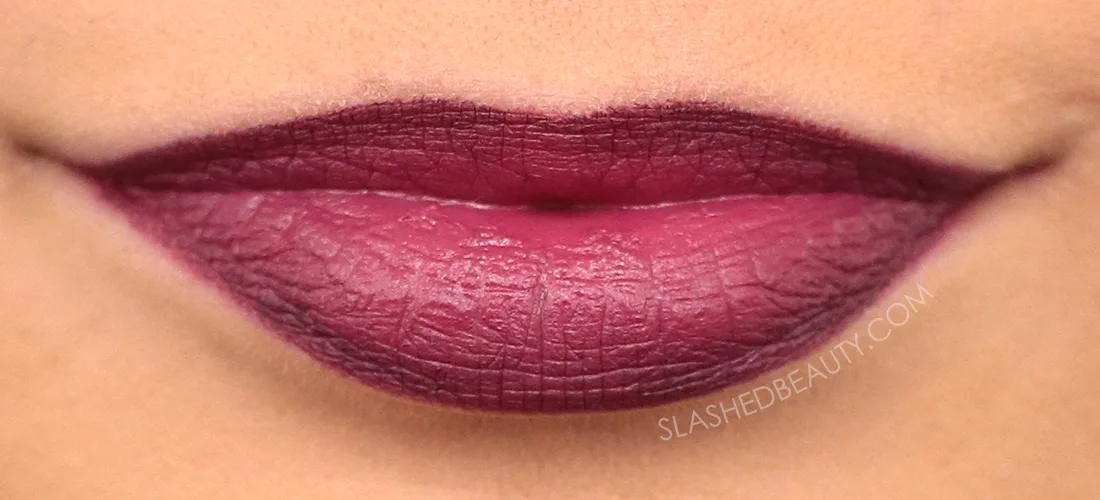 Close up of lips wearing Milani Understatement Liner in Brazenberry & Honest Beauty Liquid Lipstick in Fearless | Three Stunning Drugstore Lip Combos for Fall | Slashed Beauty