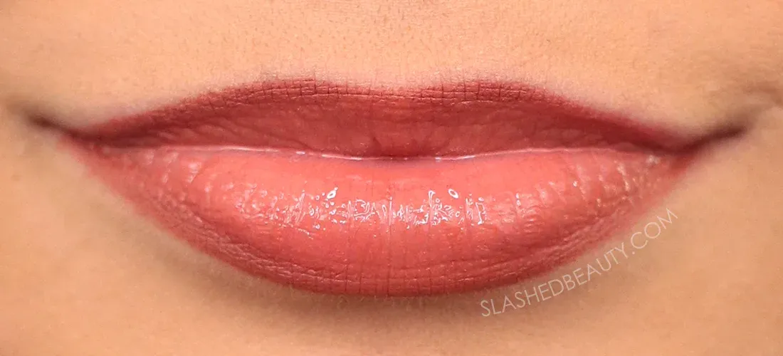 Close up of lips wearing AOA Studio Lip Liner in Silk & NYX Butter Gloss in Bit of Honey | Three Stunning Drugstore Lip Combos for Fall | Slashed Beauty