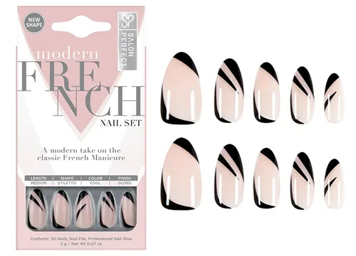 Salon Perfect Modern French Nail Set - Black Swirl | Taylor Swift Reputation Inspired Press On Nails | Slashed Beauty