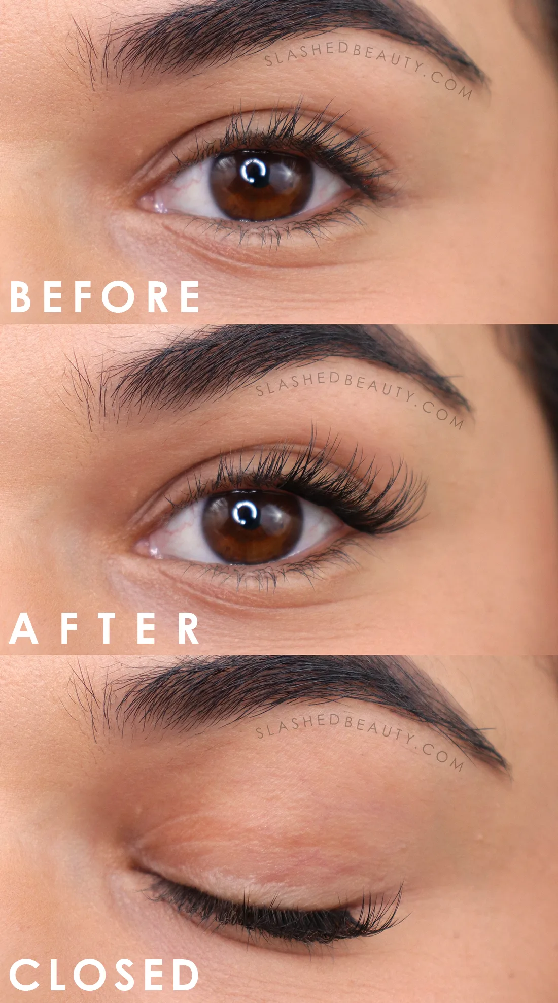 Before and after applying Kiss imPRESS Press On Falsies in Natural | No Glue Press On False Lashes Review | Slashed Beauty