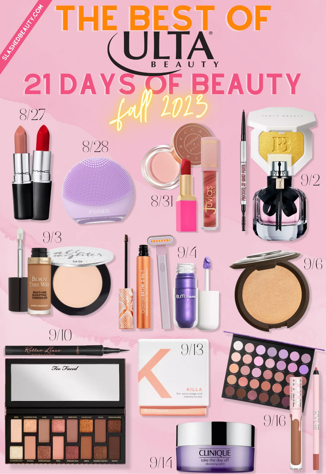 Collage of beauty ،ucts with text: The Best of Ulta 21 Days of Beauty Fall 2023 | Slashed Beauty