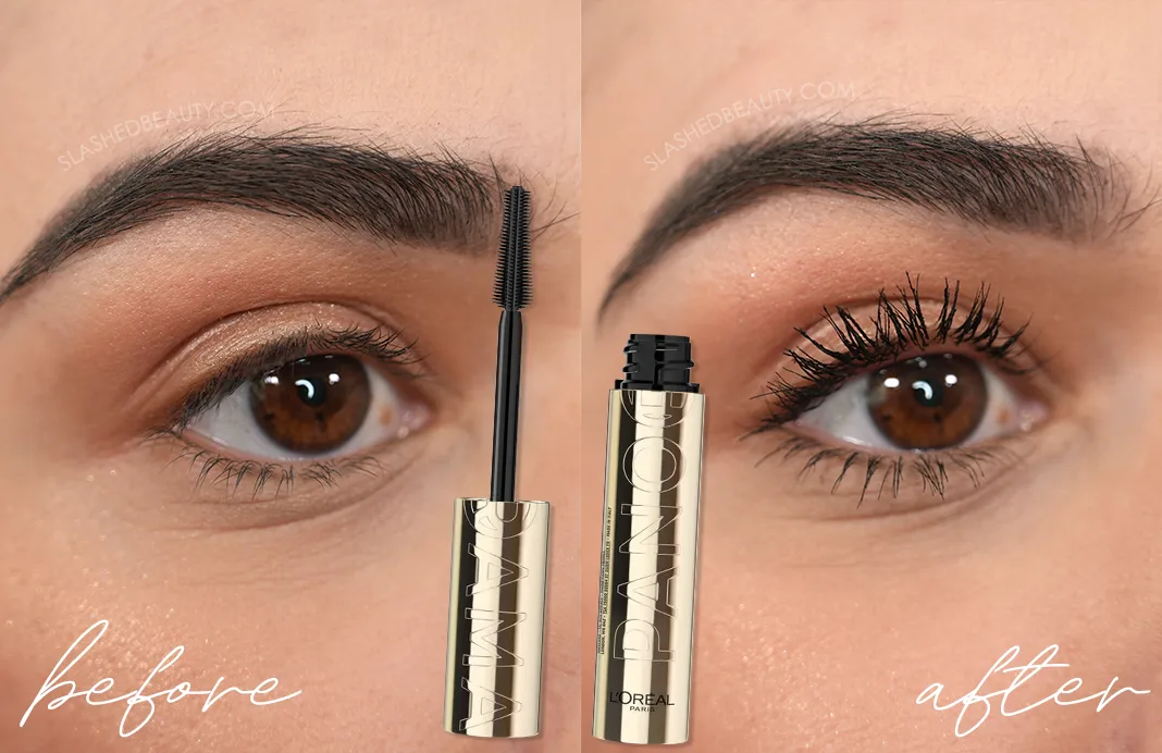 Before and after applying L'Oreal Voluminous Panorama Mascara - Review | Slashed Beauty