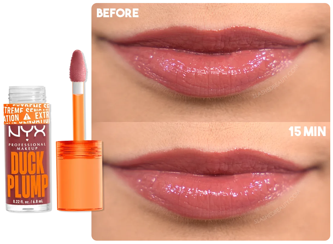 Before & After NYX Duck Plump Gloss in Mauve Out Of My Way | Slashed Beauty