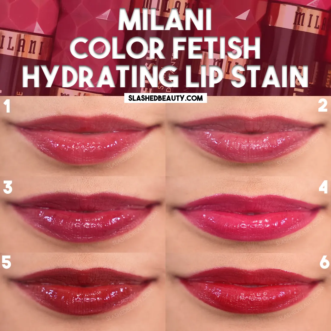 Milani Color Fetish Hydrating Lip Stain swatches on lips | Slashed Beauty