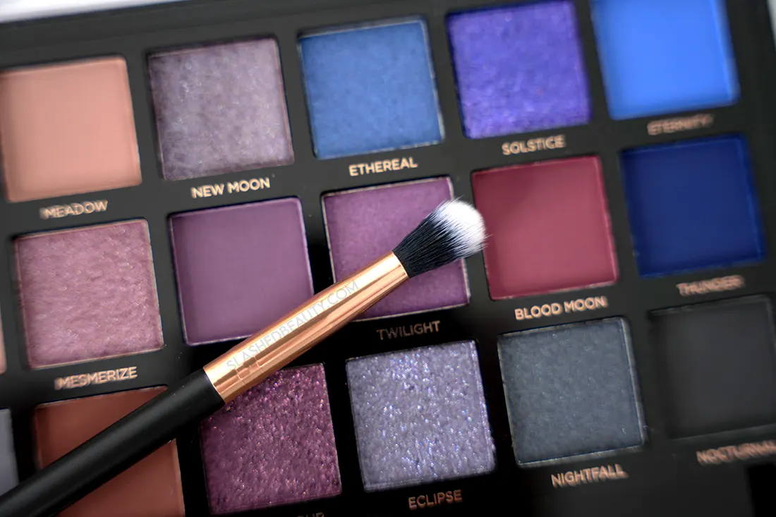 Profusion blending brush lying on top of Profusion Twilight palette | Profusion Twilight Eyeshadow Palette Review & Swatches | Slashed Beauty