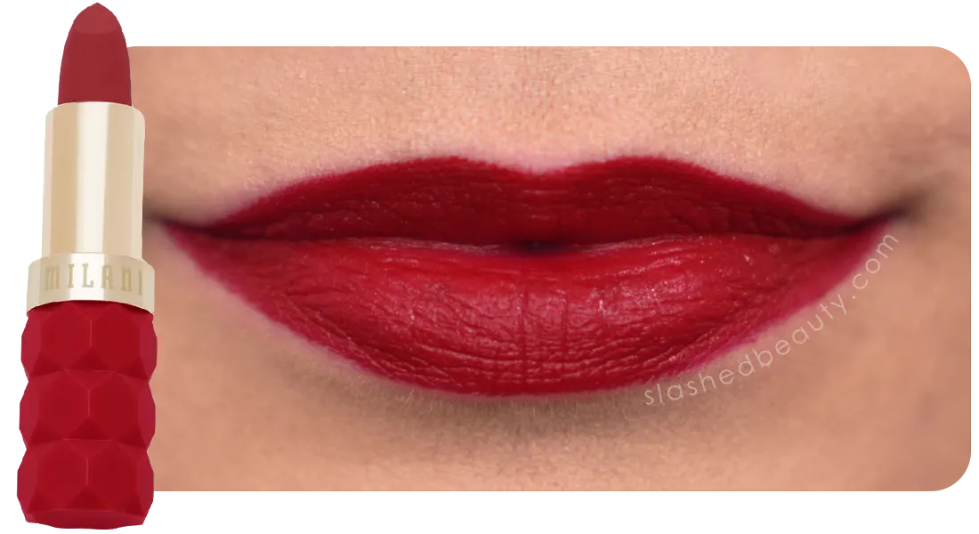 Milani Color Fetish Matte Lipstick in Poppy Lip Swatch Close Up | Slashed Beauty