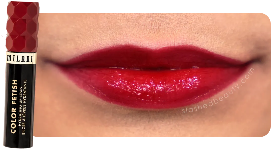 Milani Color Fetish Lip Stain in That's Fire Lip Swatch Close Up | Slashed Beauty